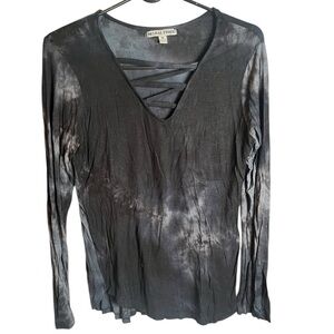 Moral Fiber Black Tie-Dye Long‎ Sleeve Cut Out Top sz Medium